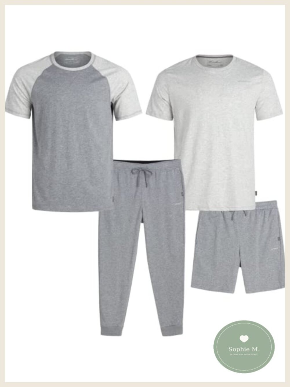 Mens 4Pc Pajama Set Lightweight Loungewear Sleepwear T-Shirts Sweatpants Shorts
